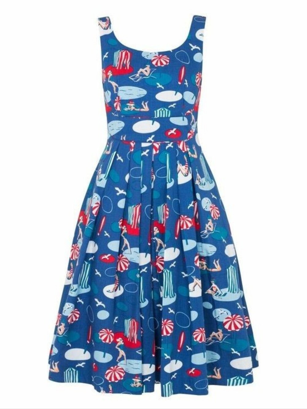 Emily And Fin Blue Sleeveless Midi Dress with Nautical Print Size 14UK - Picture 2 of 2